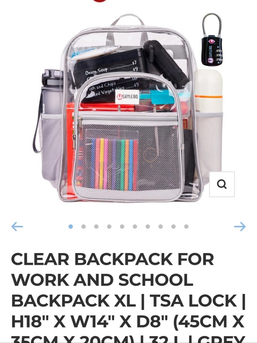 Clear Backpack XL with Grey Accents - Work & School